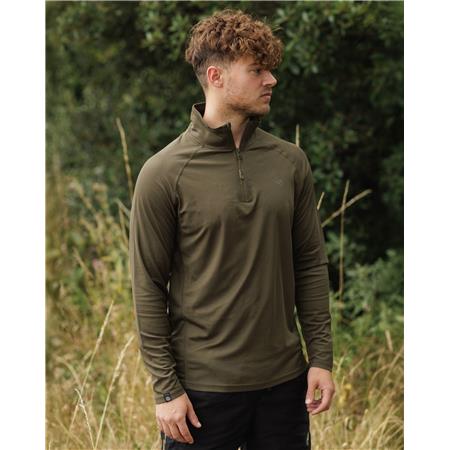 LANGÆRMET T-SHIRT TIL MÆND KORDA KOOL UPF ZIP JERSEY - MØRK OLIVEN