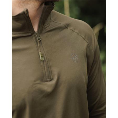 LANGÆRMET T-SHIRT TIL MÆND KORDA KOOL UPF ZIP JERSEY - MØRK OLIVEN