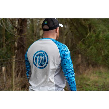 LANGÆRMET T-SHIRT TIL MÆND PRESTON INNOVATIONS PERFORMANCE SUN SHIRT UPF-35 - HVID/BLÅ
