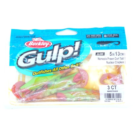 Leurre Souple Berkley Gulp! Nemesis Prawn Curl Tail - 12.5Cm - Nuclear Chicken - Par 3