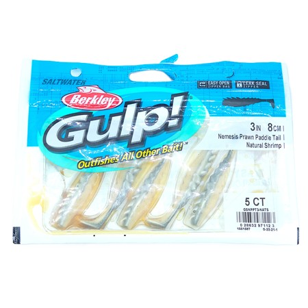 Leurre Souple Berkley Gulp! Nemesis Prawn Paddle Tail - 7.5Cm - Natural Shrimp - Par 5