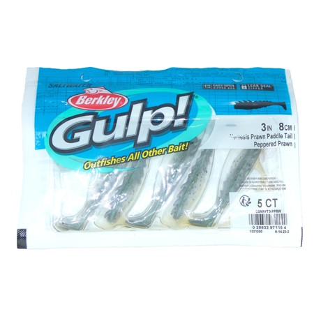 Leurre Souple Berkley Gulp! Nemesis Prawn Paddle Tail - 7.5Cm - Peppered Prawn - Par 5