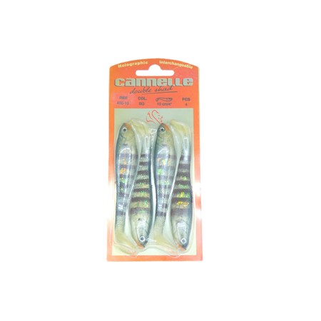 Leurre Souple Cannelle Double Shad Holographique Non Monte - Blue Gill - Longueur 10Cm - Par 4