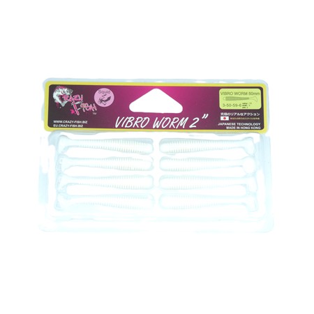 Leurre Souple Crazy Fish Vibro Worm 2” - 5Cm - White - Par 8