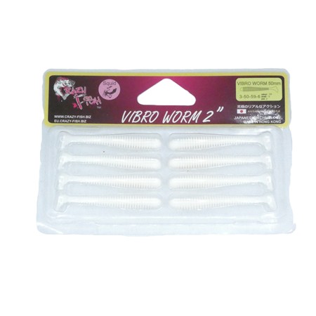 Leurre Souple Crazy Fish Vibro Worm 2” - 5Cm - White - Par 8