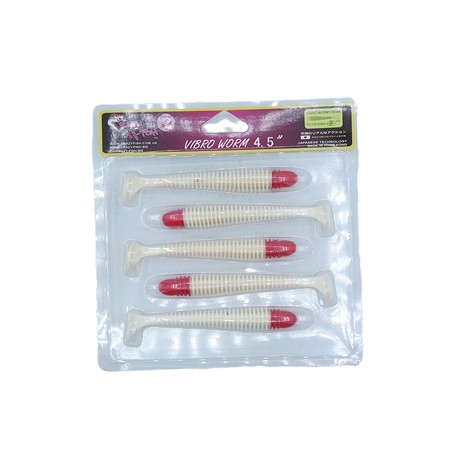 Leurre Souple Crazy Fish Vibro Worm 4.5” - 11.5Cm - Red Head White - Par 5
