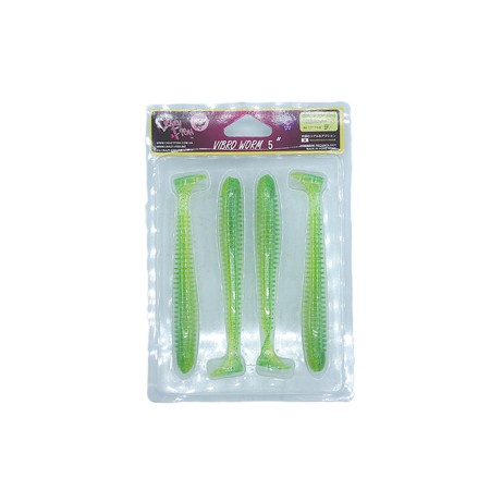 Leurre Souple Crazy Fish Vibro Worm 5” - 12Cm - Lime Chart - Par 4