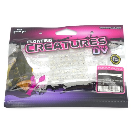 Leurre Souple Fox Rage Floating Creatures Funky Worm - 9Cm - Salt N Pepper - Par 6
