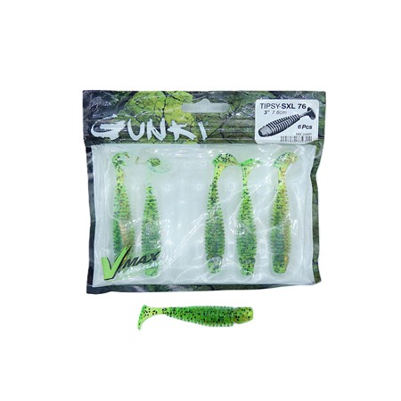 Leurre Souple Gunki Vmax Tipsy-Sxl - 7.5Cm - Fire Chartreuse - Par 6