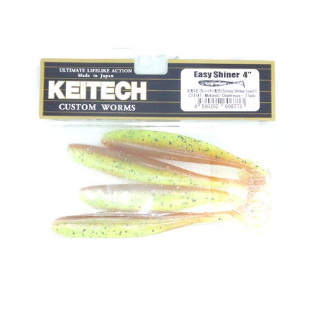 Leurre Souple Keitech Easy Shiner 4” - 10Cm - Motoroil/Chartreuse - Par 4