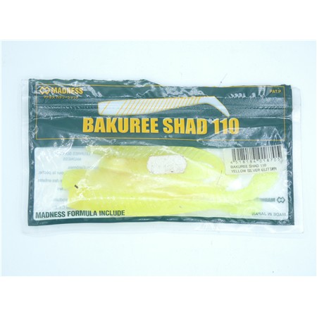 Leurre Souple Madness Bakuree Shad - 11Cm - Yellow Silver Glitter - Par 4