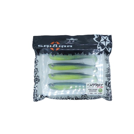 Leurre Souple Sakura Xprat Shad 125 - 12.5Cm - Uv Chartreuse Thunder - Par 4