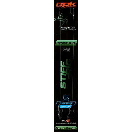 Líder Rok Fishing Stiff Rig Wide Gape Barbless - Pack De 2
