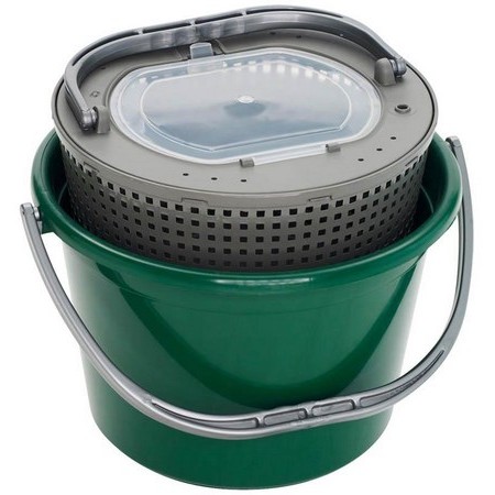 Livebait Bucket Plastilys 13L Rond Vert Fonce + Panier Vivier