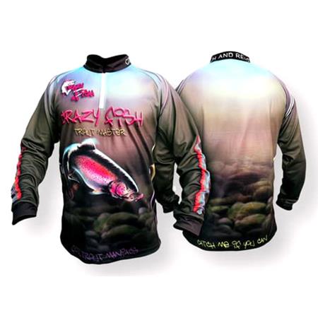 Long Sleeve Men's T-Shirt Crazy Fish Trout Camo Breathable Uv Protection - Camo