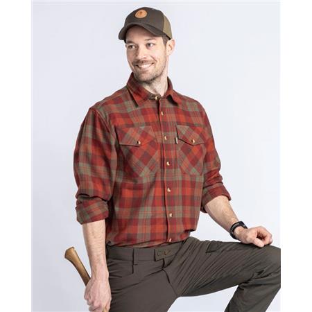 LONG SLEEVE SHIRTS FOR MEN PINEWOOD HÄRJEDALEN - TERRACOTTA/GREEN