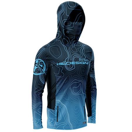 LONG SLEEVE T-SHIRT FOR MEN HOT SPOT DESIGN HOODED T-SHIRT OCEAN PERFORMANCE BATHYMETRY - BLEU