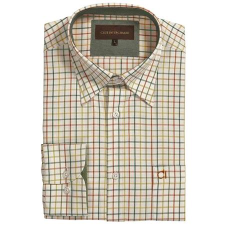 Long Sleeved-Shirt Man Club Interchasse Alix Squares Rouille/Vert