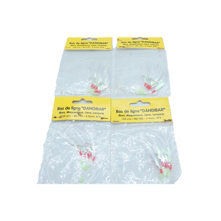Lot De 4 Bas De Ligne Dandibar 135 Cm 40/100 - 5 Hamecons N°4