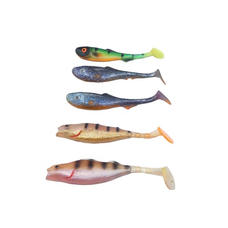 Lot De 5 Leurres Souples 15 Cm Abu Garcia - 2 Realistic Perch + 3 Beast Paddeltail