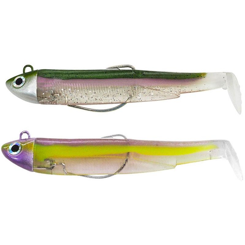 Pre-rigged soft lure fiiish double combo black minnow 90 + jig head search