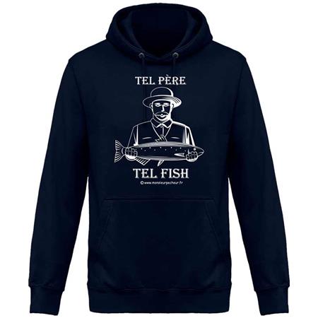 Man Hoodie - New French Navy Monsieur Pêcheur Tel Père Tel Fish - New French Navy