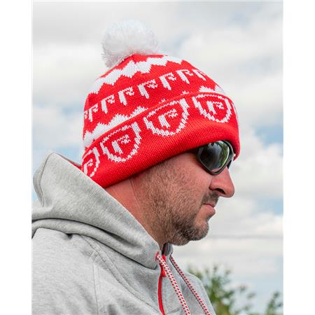 MEN'S BEANIE - RED FOX RAGE RED & WHITE BOBBLE HAT - ROUGE