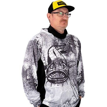 MEN'S LONG SLEEVE T-SHIRT BLACK CAT SUN JERSEY - GRIS/BLANC