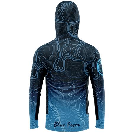 MEN'S LONG-SLEEVE T-SHIRT HOT SPOT DESIGN HOODED T-SHIRT OCEAN PERFORMANCE BATHYMETRY - BLUE