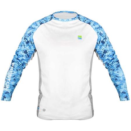 Men's Long Sleeve T-Shirt Preston Innovations Performance Sun Shirt Upf-35 - Blanc/Bleu
