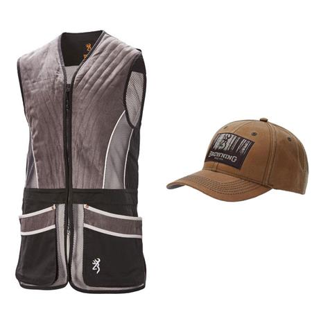 Men's Shooting Vest Browning Pro Sport Gris + Casquette Offerte