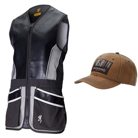 Men's Shooting Vest Browning Prosport Cuir Gris + Casquette Offerte