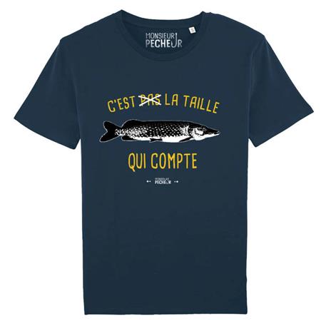 Men's Short Sleeve T-Shirt Monsieur Pêcheur C'est Pas La Taille Qui Compte - Brochet - Marine