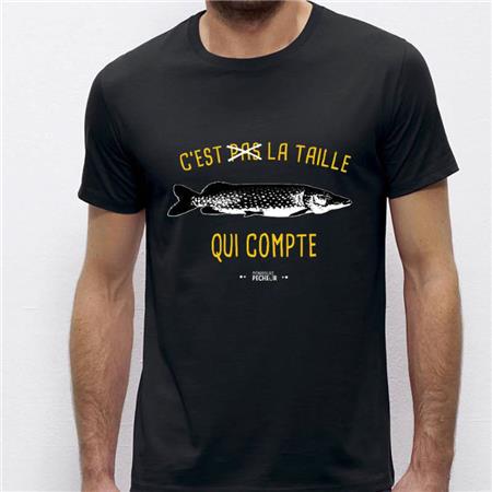 MEN'S SHORT SLEEVE T-SHIRT MONSIEUR PÊCHEUR C'EST PAS LA TAILLE QUI COMPTE - BROCHET - NOIR
