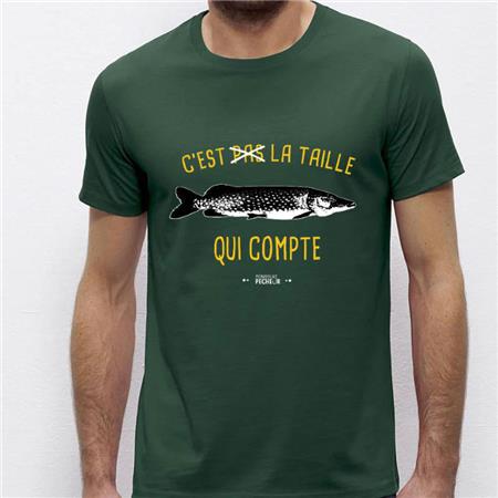 MEN'S SHORT SLEEVE T-SHIRT MONSIEUR PÊCHEUR C'EST PAS LA TAILLE QUI COMPTE - BROCHET - VERT