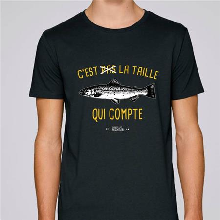 MEN'S SHORT-SLEEVE T-SHIRT MONSIEUR PÊCHEUR C'EST PAS LA TAILLE QUI COMPTE - TRUITE - NOIR