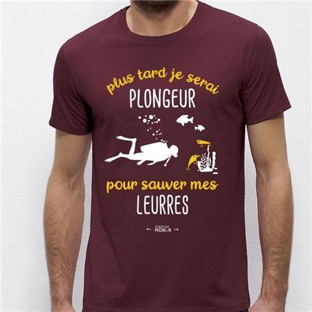 Men's Short Sleeve T-Shirt Monsieur Pêcheur Plus Tard Je Serais Plongeur - Burgundy