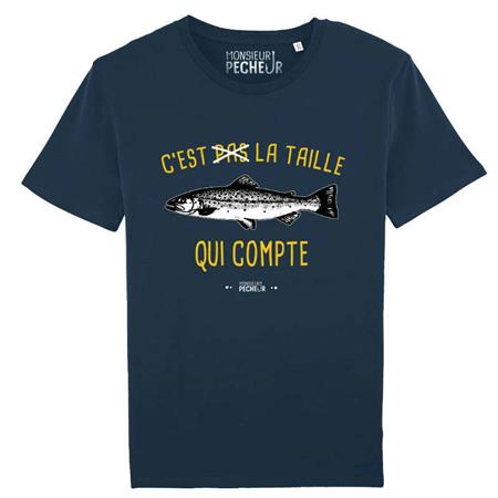 Men's Short Sleeved T-Shirt Monsieur Pêcheur C'est Pas La Taille Qui Compte - Truite - Marine
