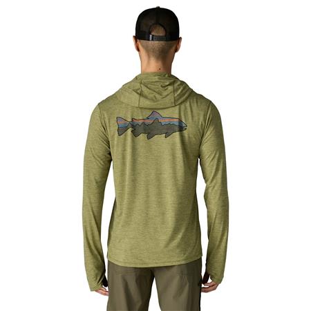 MEN'S SWEATSHIRT PATAGONIA MEN'S CAPILENE COOL SUN HOODY FITZ ROY TROUT - CAPER GREEN/BUCKHORN GREEN X-DYE