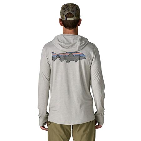 MEN'S SWEATSHIRT PATAGONIA MEN'S CAPILENE COOL SUN HOODY FITZ ROY TROUT - CRISP GREY/SALT GREY X-DYE