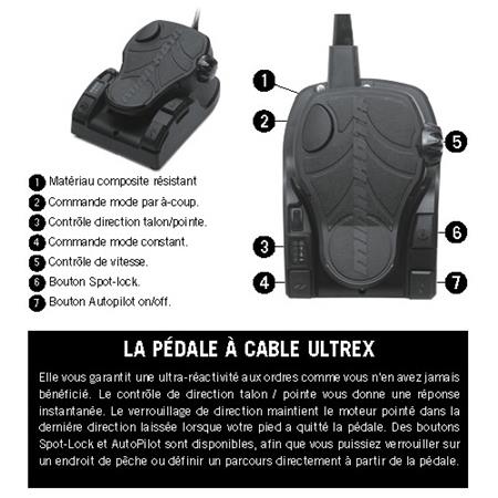 MOTOR ELECTRICO MINN KOTA ULTREX 112LBS GPS AVEC PÉDALE À CÂBLE MICRO TÉLÉCOMMANDE ET SONDE INTÉGRÉE MDI+