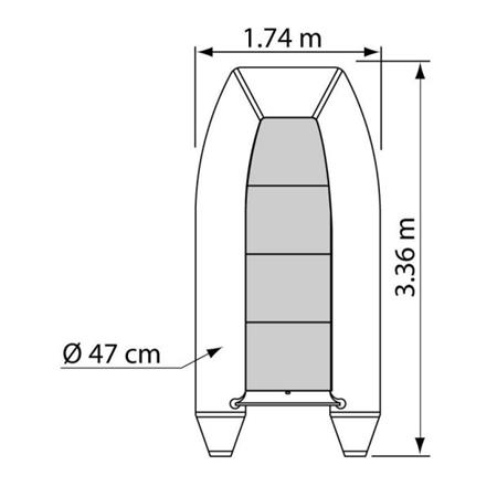 OPBLAASBARE BOOT MET OPBLAASBARE KIEL IN V PLASTIMO TRAIL 340 AVEC QUILLE GONFLABE EN V