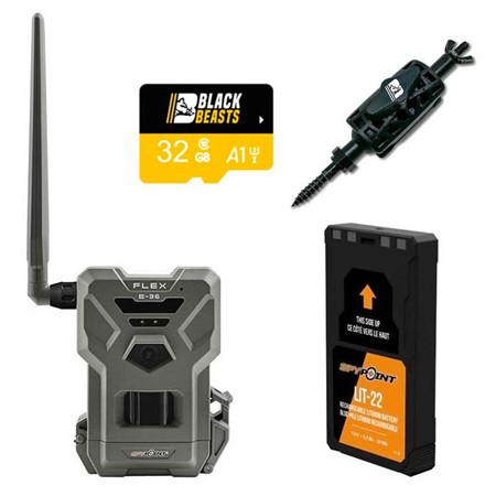 Pack Caméra De Chasse Spypoint Flex-E36 + Batterie + Carte Sd + Support