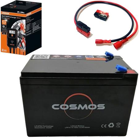 Πακέτο Μπαταρίασ Λιθίου Cosmos 12V 15Amp + Φορτιστήσ Osram 12V4amp + Καλώδια Ταχείασ Σύνδεσησ