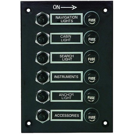 Panel Euromarine Sort Bakelit - 6 Afbrydere