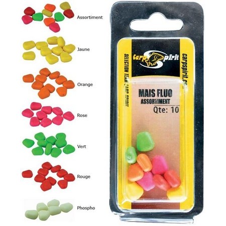 Pływająca Sztuczna Kukurydza Carp Spirit Fluo - Pack De 10