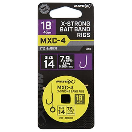 Pre-Tied Hook Fox Matrix Mxc-4 18” X-Strong Bait Band Rigs - Pack Of 8
