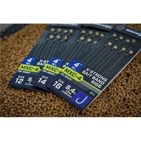 PRE-TIED HOOK FOX MATRIX MXC-4 4” X-STRONG BAIT BAND RIGS - PACK OF 8