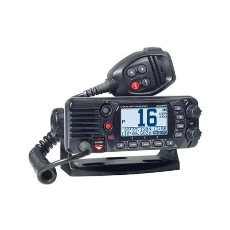 RADIO VHF FIJA COMPACTA 25W CLASE D IPX8 NEGRA CON ANTENA GPS INTERNA STANDARD HORIZON