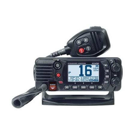 Radio Vhf Fija Compacta 25W Clase D Ipx8 Negra Con Antena Gps Interna Standard Horizon